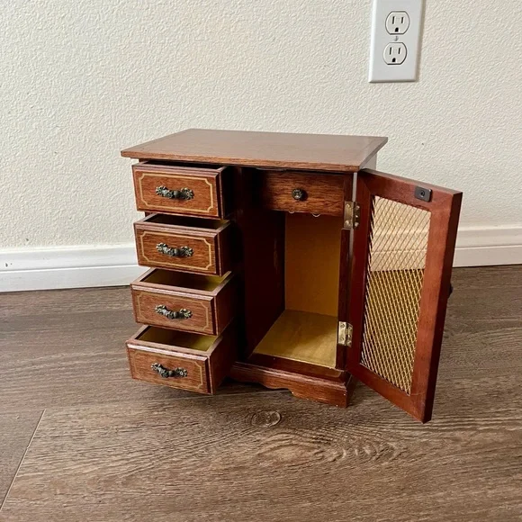 Wooden Jewelry Box with Side Cabinet and Four Drawers 6/9/10 Inches